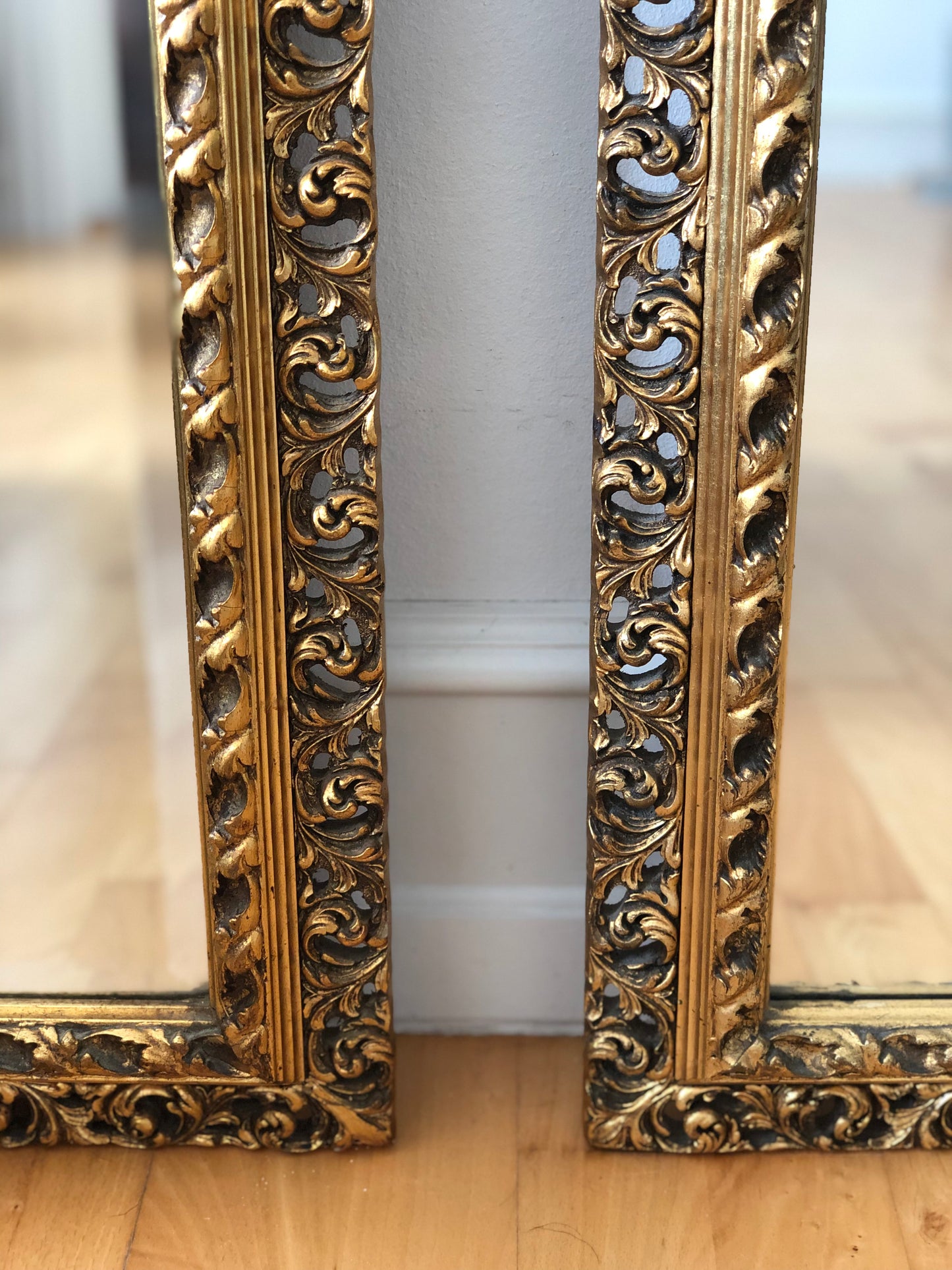 Pair Of Vintage Rococo Gilded Beveled Full-Length Mirrors Belgium 1960s