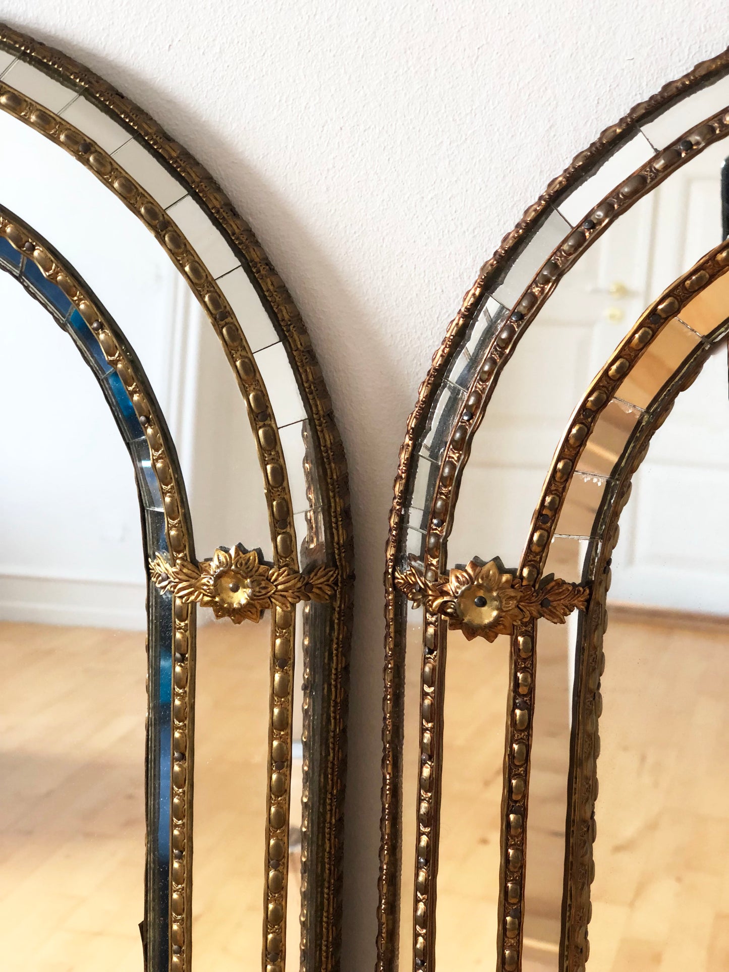 A Pair of Vintage Venetian Full Length Mirrors Hollywood Regency in Gold Spain