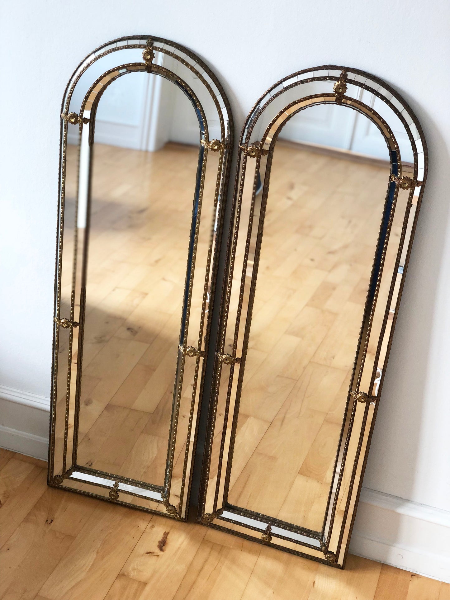 A Pair of Vintage Venetian Full Length Mirrors Hollywood Regency in Gold Spain