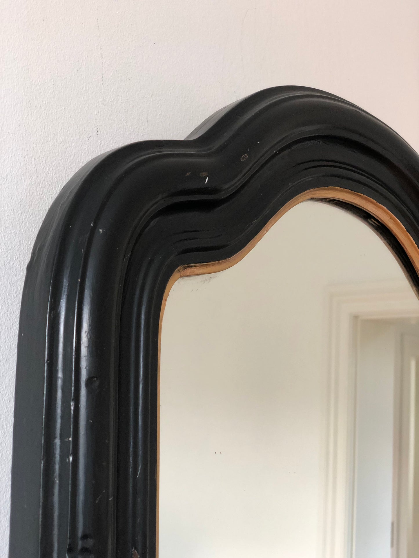 Large Antique Louis Philippe French Full Length Mirror in Black and Gold, Late 19th Century
