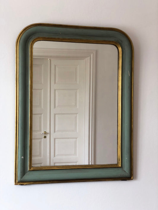 Large Antique Louis Philippe French Mirror in Green and Gold, Late 19th Century