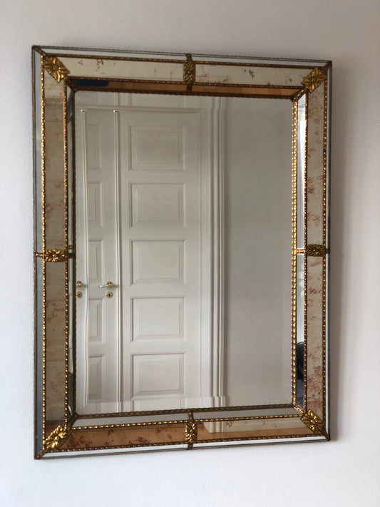 Large Vintage Venetian Mirror Hollywood Regency in Gold Spain 1990s