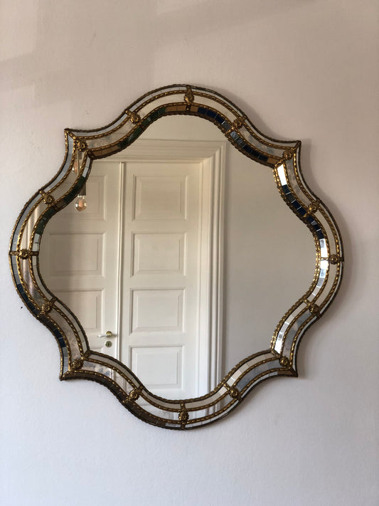 Vintage Venetian Large Mirror Hollywood Regency in Gold Spain 1990s