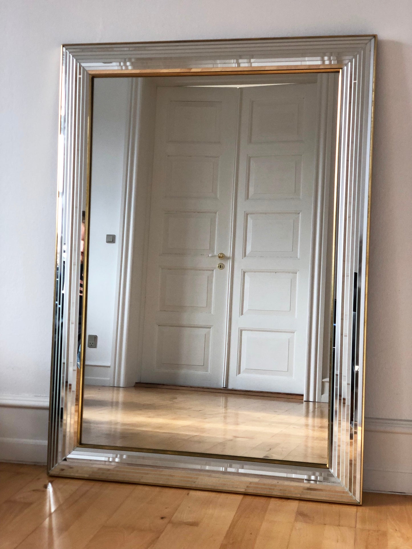Large Vintage Deknudt Rectangular Mirror in Silver and Gold Belgium 1980s