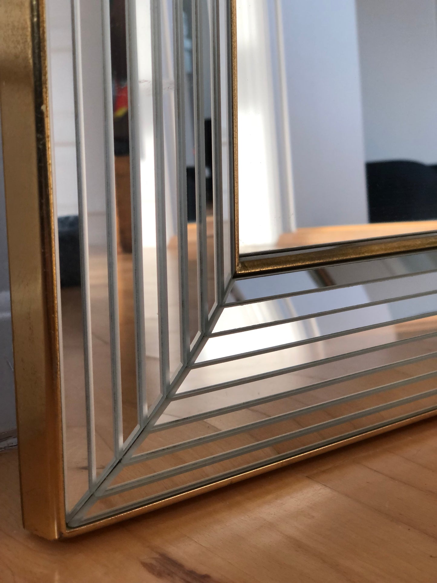 Large Vintage Deknudt Rectangular Mirror in Silver and Gold Belgium 1980s