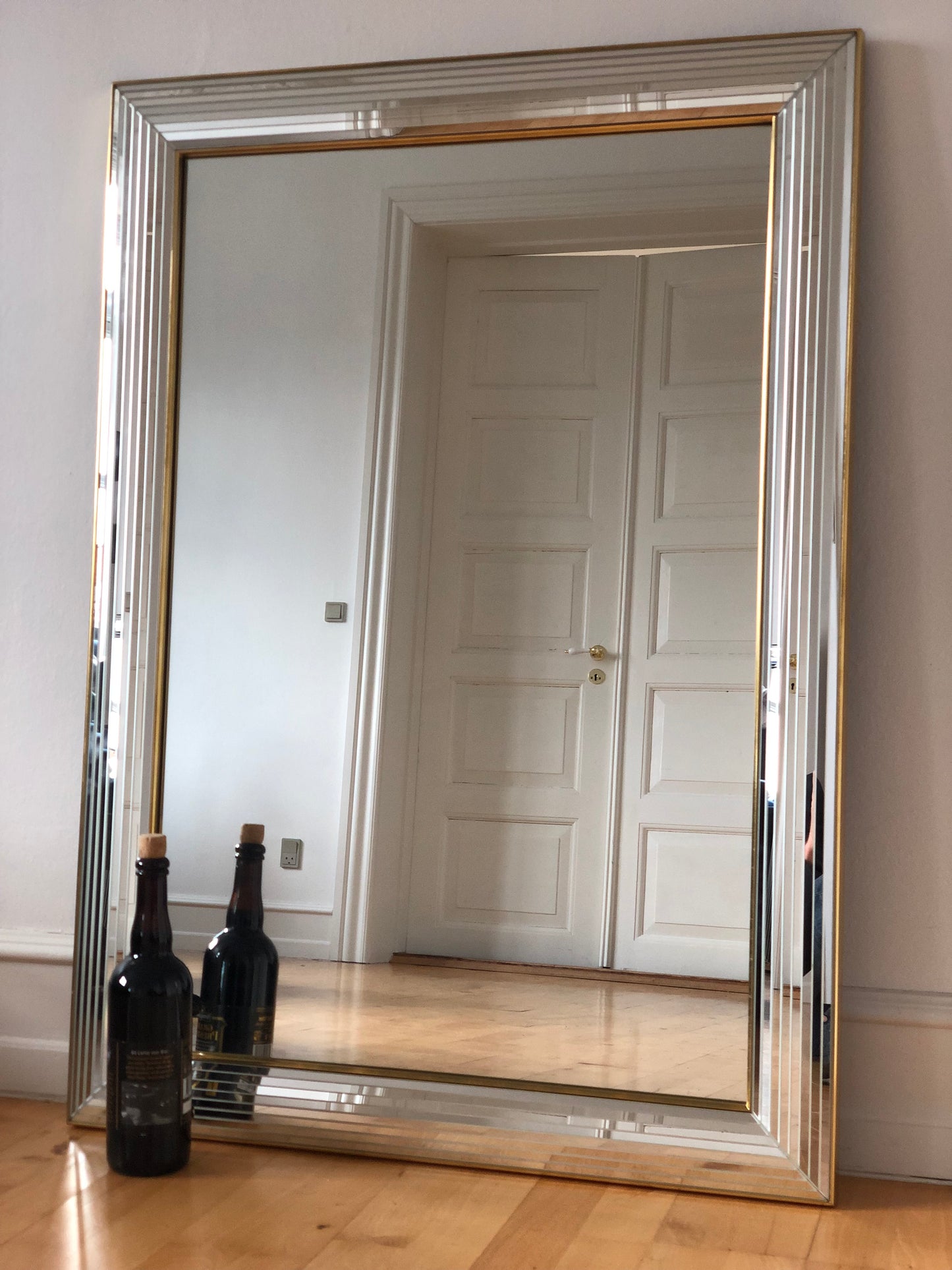 Large Vintage Deknudt Rectangular Mirror in Silver and Gold Belgium 1980s
