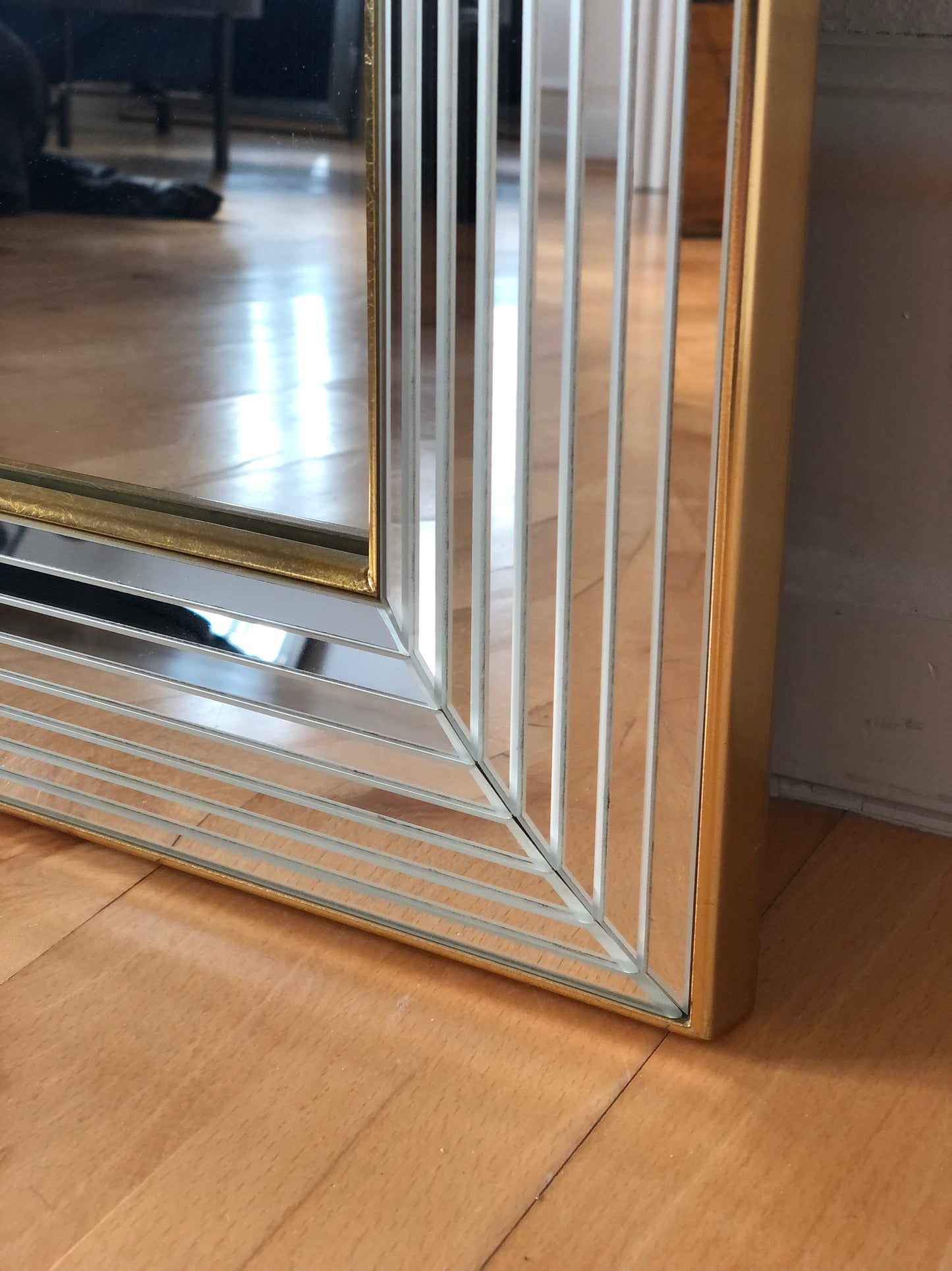 Large Vintage Deknudt Rectangular Mirror in Silver and Gold Belgium 1980s