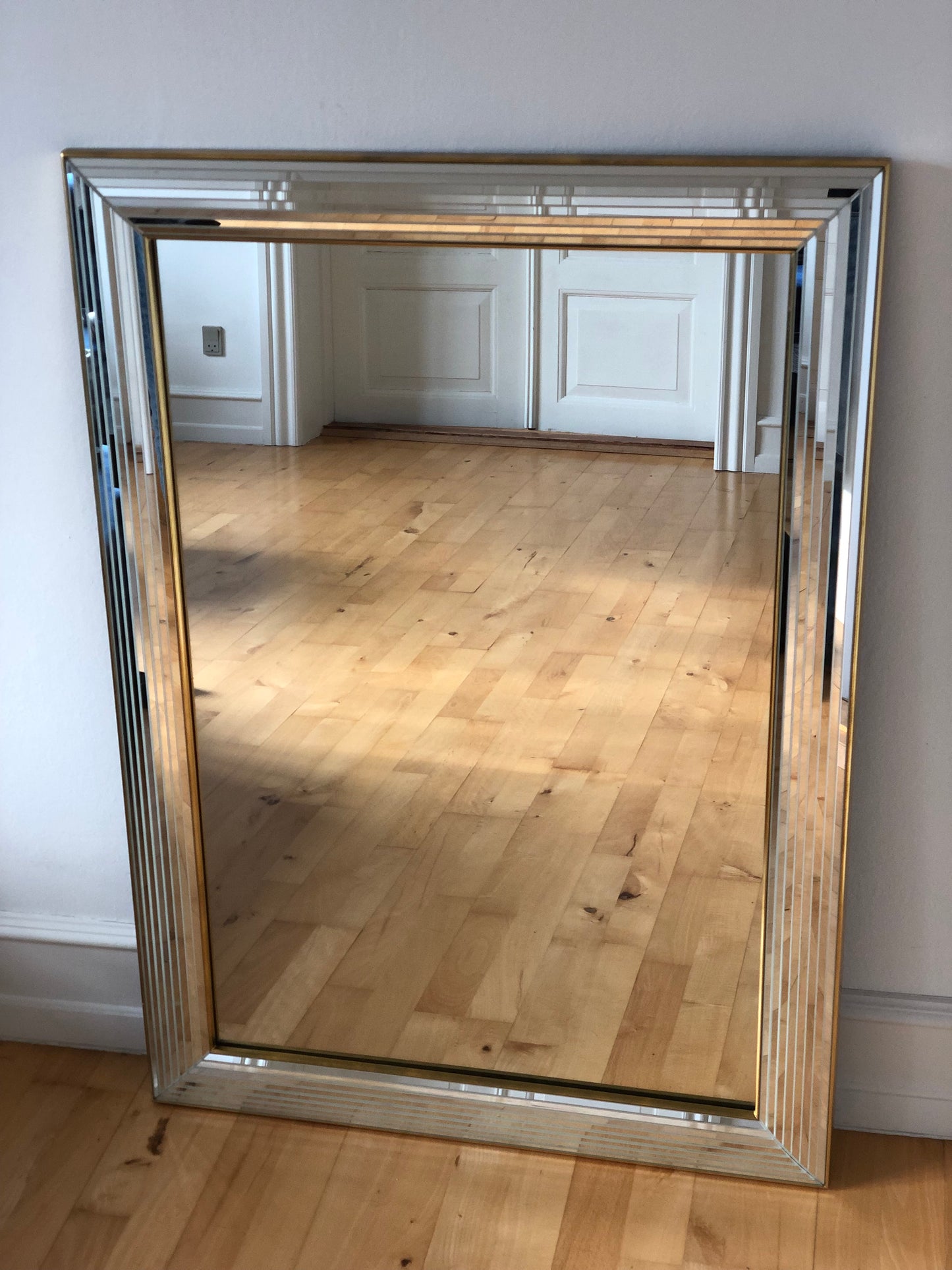 Large Vintage Deknudt Rectangular Mirror in Silver and Gold Belgium 1980s