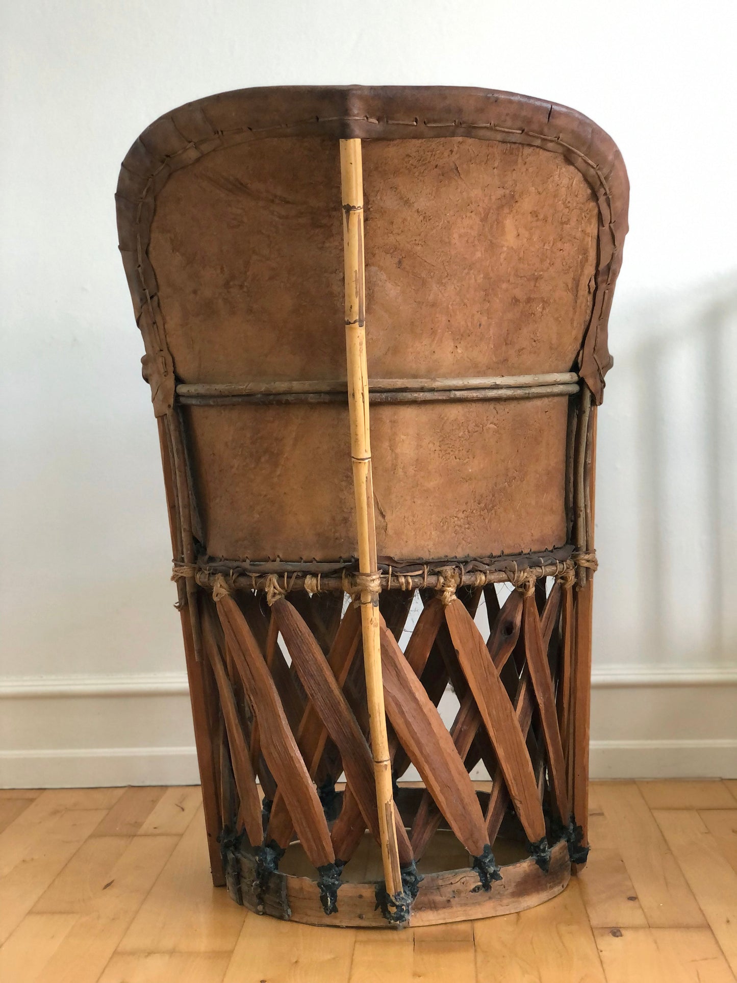 Mexican Equipale Folk Art Chair with Hand-Painted Bullfight Scene 1930s