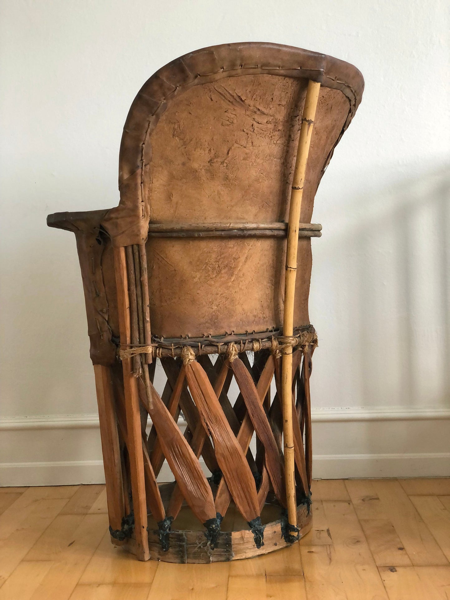 Mexican Equipale Folk Art Chair with Hand-Painted Bullfight Scene 1930s
