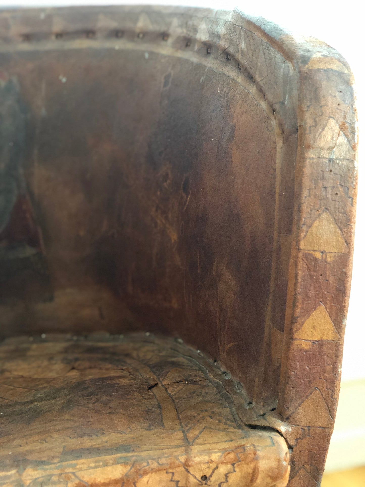Mexican Equipale Folk Art Chair with Hand-Painted Scene 1930s