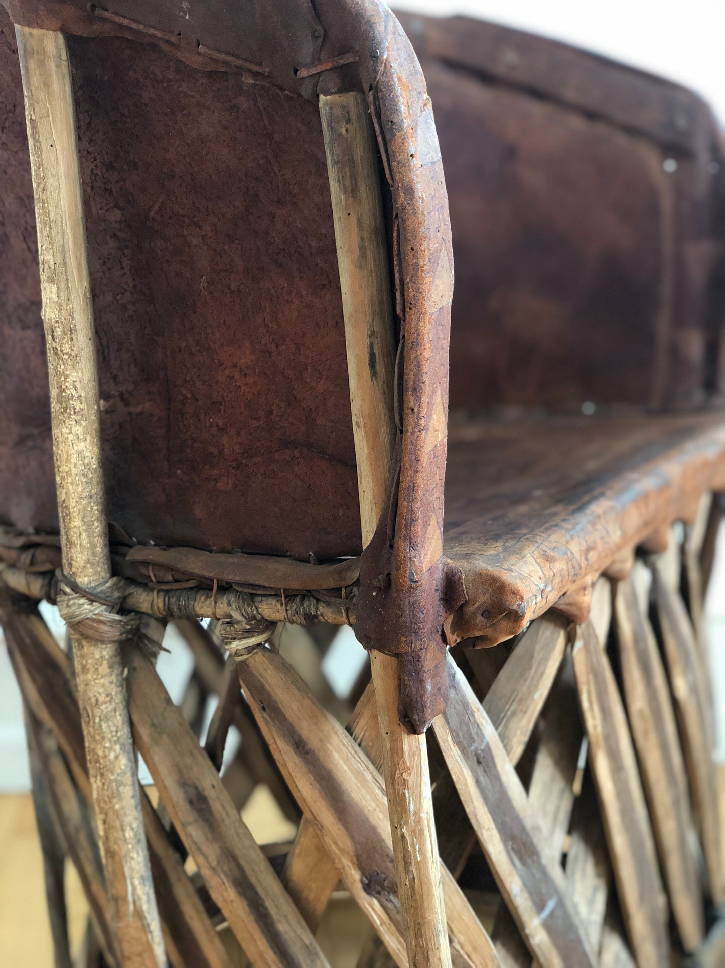 Mexican Equipale Folk Art Chair with Hand-Painted Scene 1930s