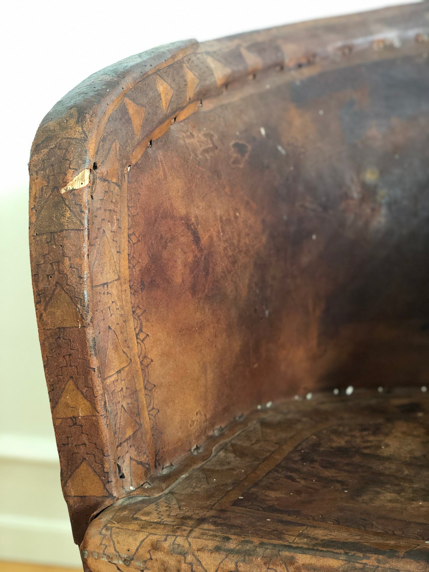 Mexican Equipale Folk Art Chair with Hand-Painted Scene 1930s