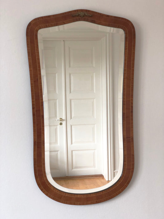 Mid-Century Curved Bevelled Mirror with Mahogany Veneer Denmark