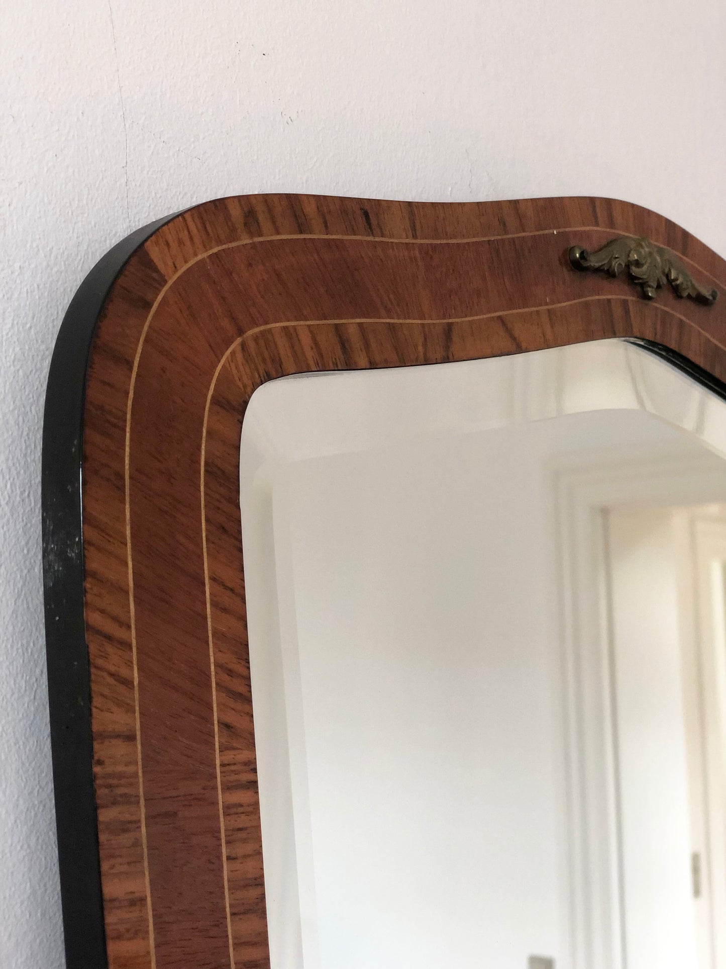 Mid-Century Curved Bevelled Mirror with Mahogany Veneer Denmark