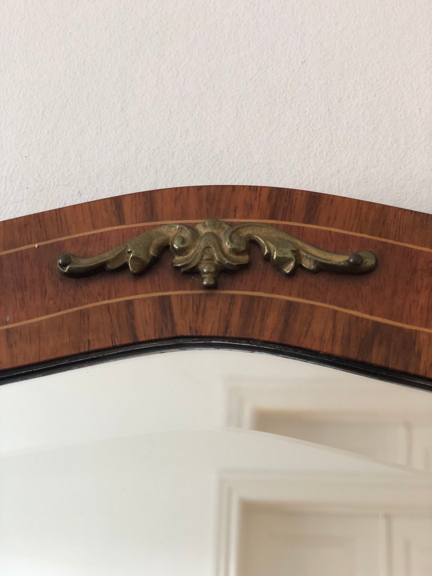 Mid-Century Curved Bevelled Mirror with Mahogany Veneer Denmark