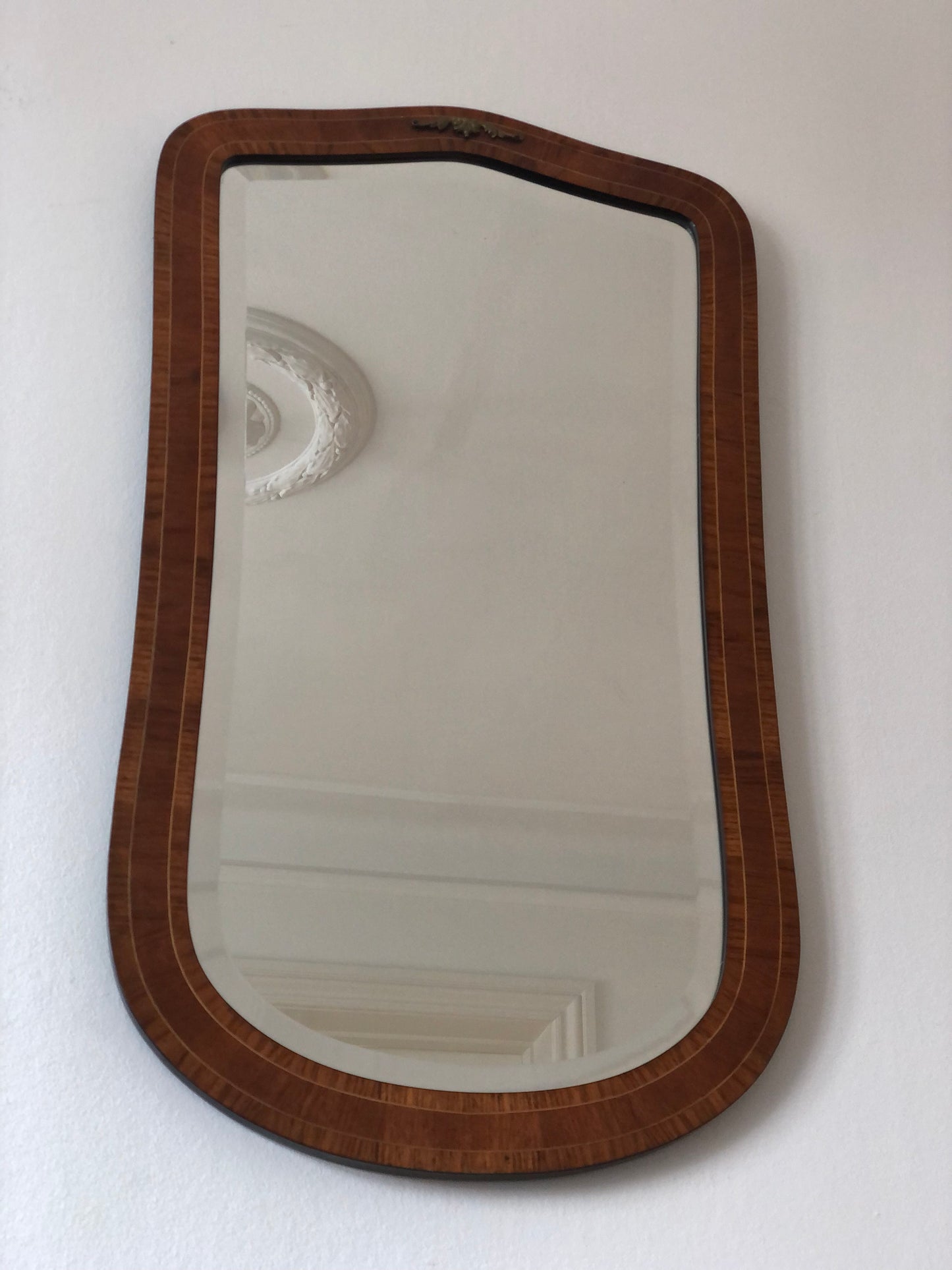 Mid-Century Curved Bevelled Mirror with Mahogany Veneer Denmark