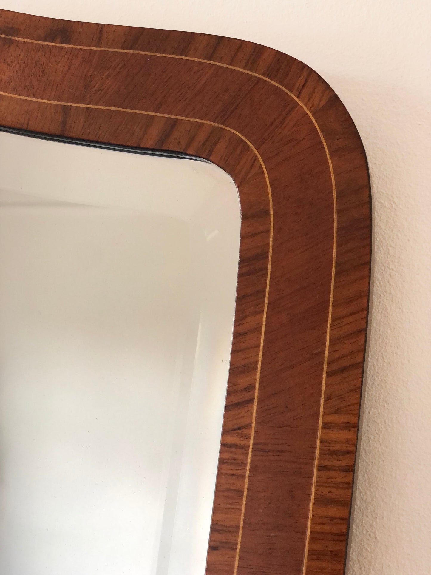 Mid-Century Curved Bevelled Mirror with Mahogany Veneer Denmark