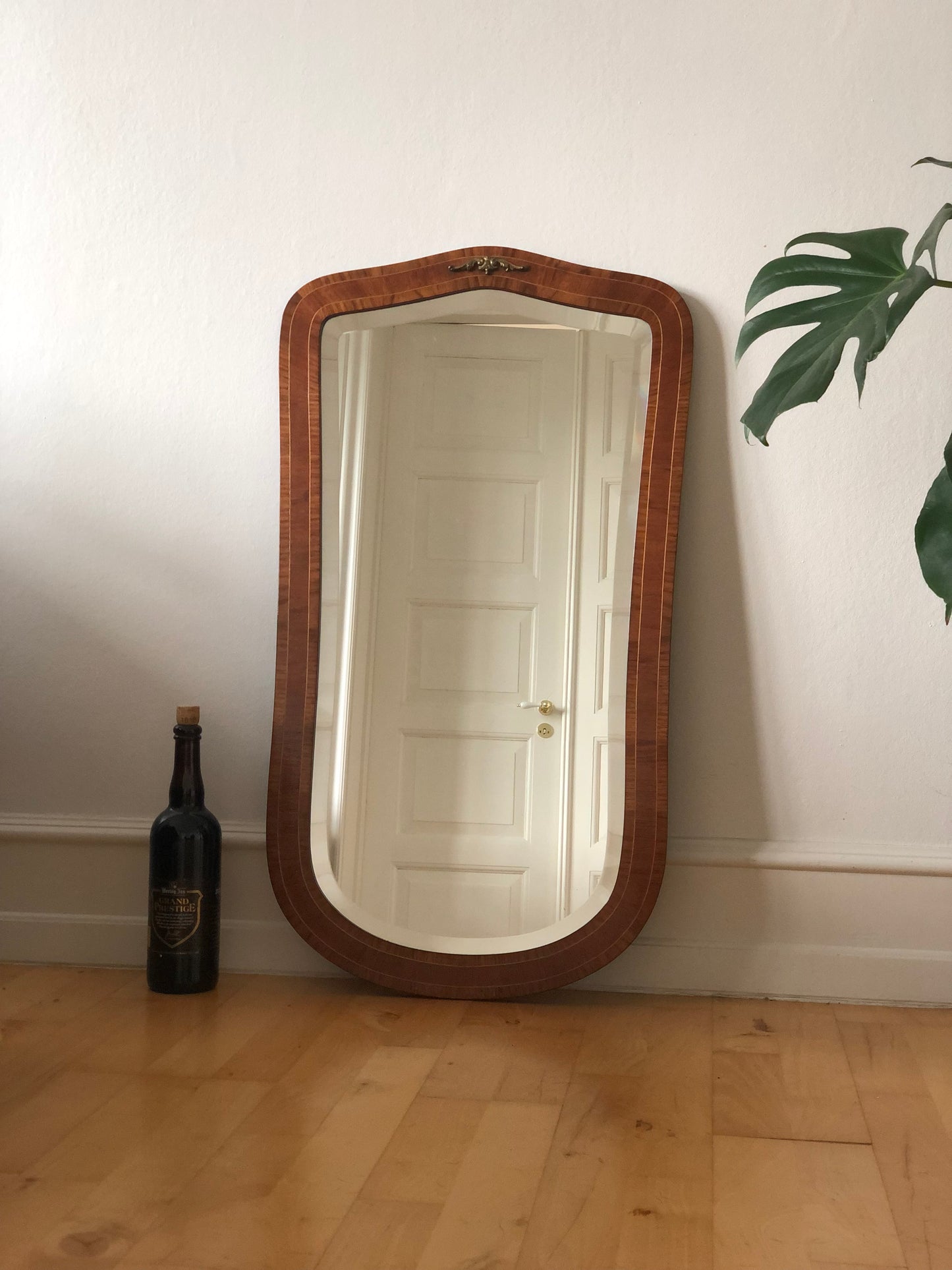 Mid-Century Curved Bevelled Mirror with Mahogany Veneer Denmark