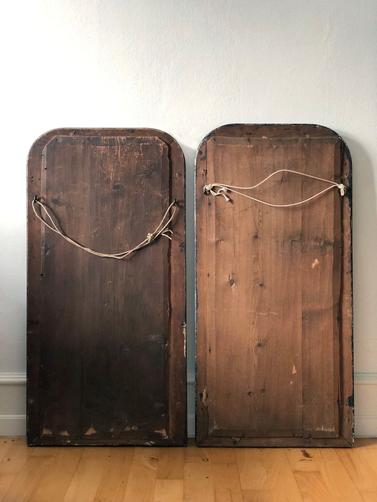 Pair of Antique Louis Philippe Full Length Large French Mirrors in Black and Gold Late 19th Century