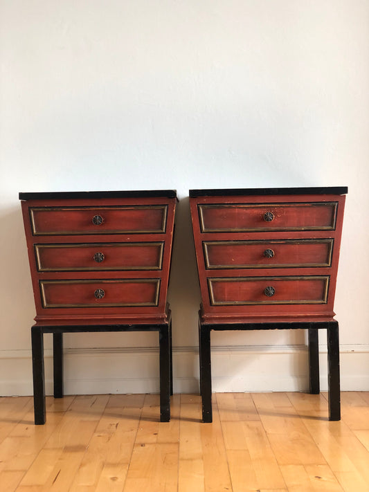 Pair of Vintage Wooden Nightstands with Drawers