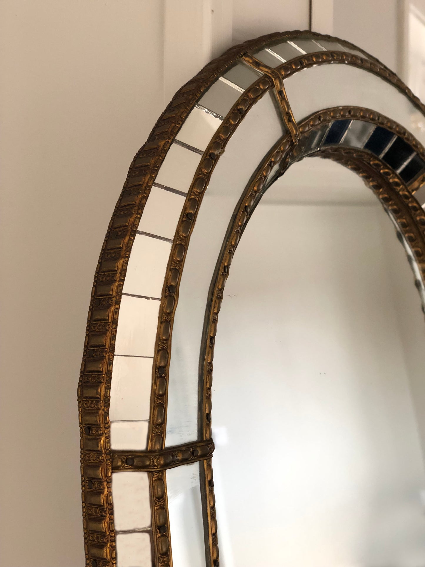 Pair of 2 Vintage Full Length Venetian Mirror Hollywood Regency in Gold Spain 1990s