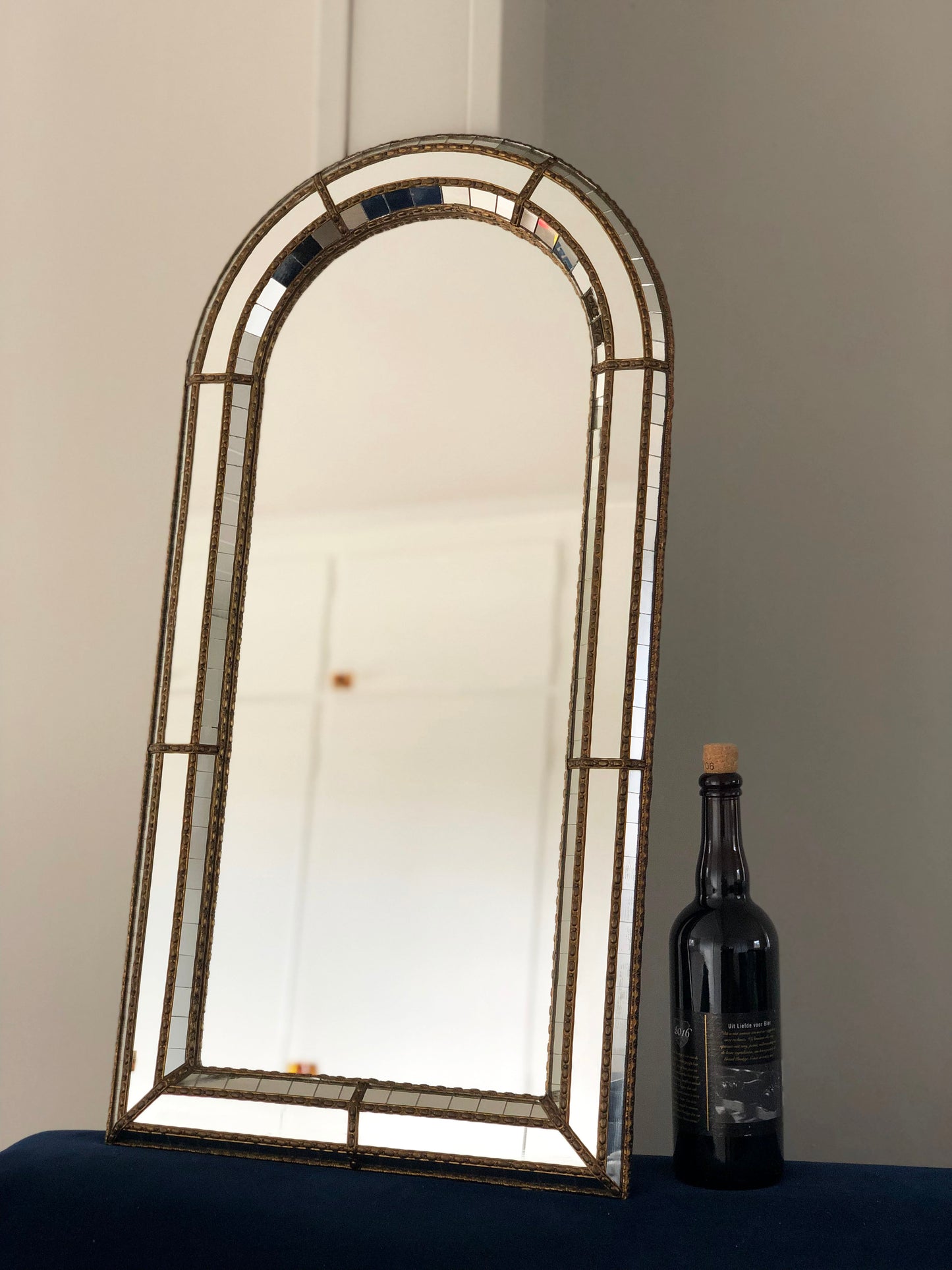 Pair of 2 Vintage Full Length Venetian Mirror Hollywood Regency in Gold Spain 1990s