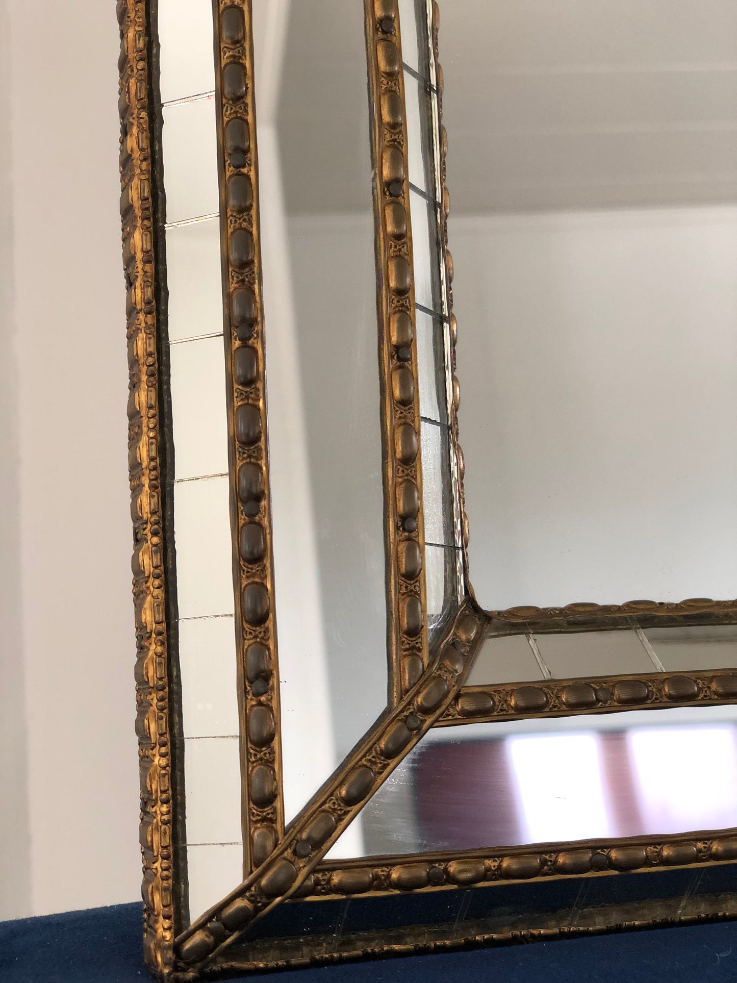 Pair of 2 Vintage Full Length Venetian Mirror Hollywood Regency in Gold Spain 1990s