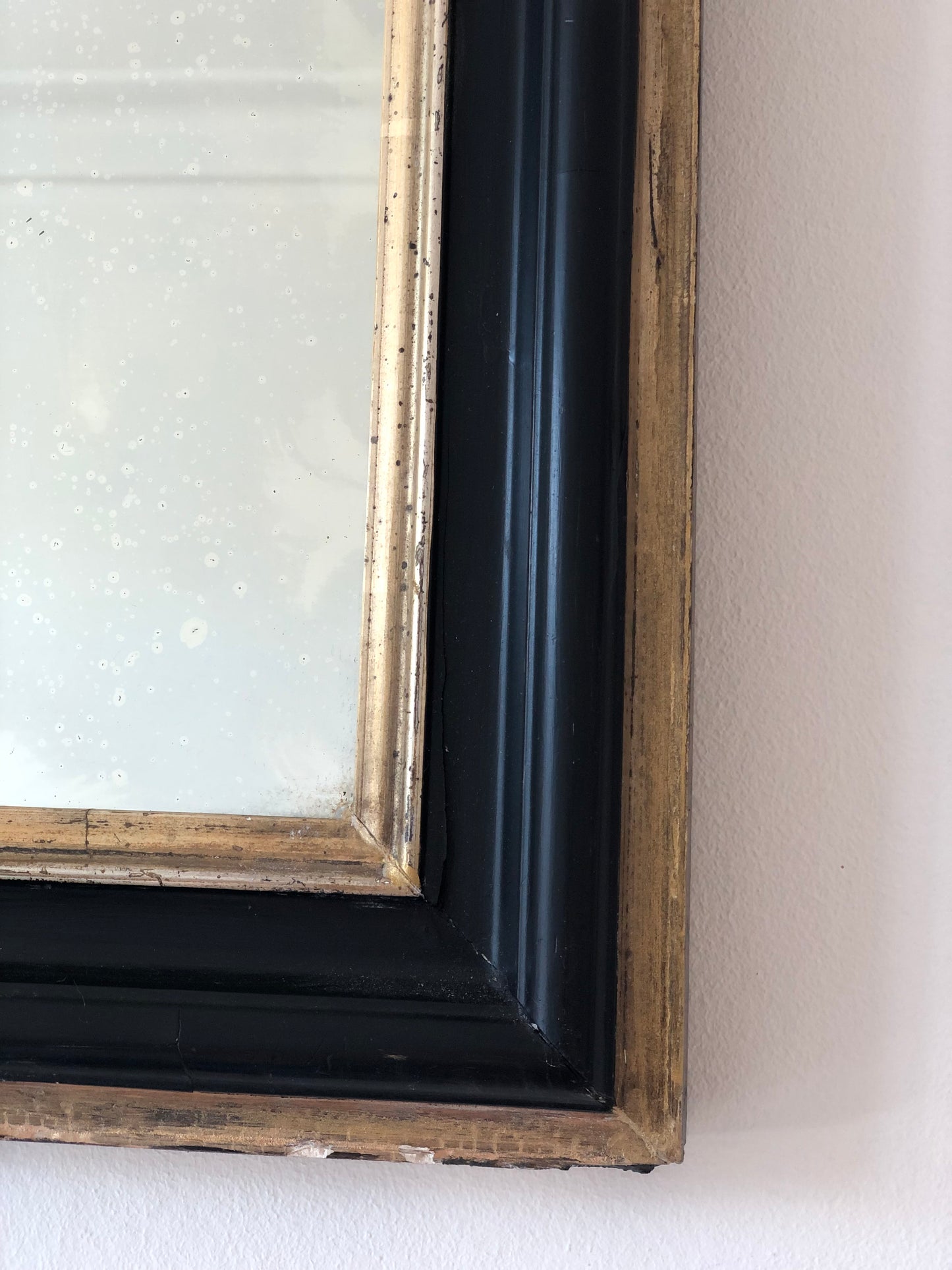 Pair of Antique Louis Philippe Full Length Mirrors in Black and Gold France Late 19th Century