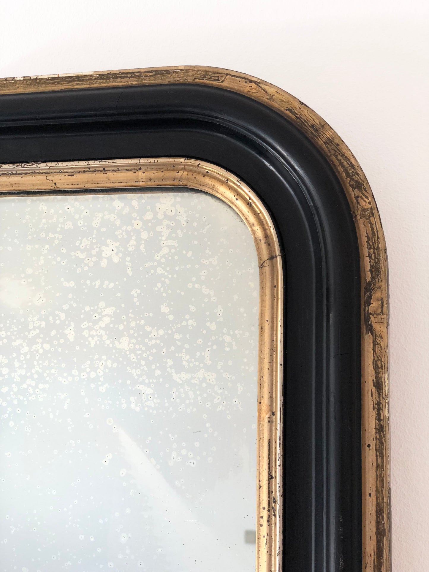 Pair of Antique Louis Philippe Full Length Mirrors in Black and Gold France Late 19th Century