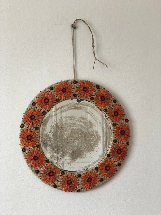 Vintage Embroidered Flower Mirror Bohemian