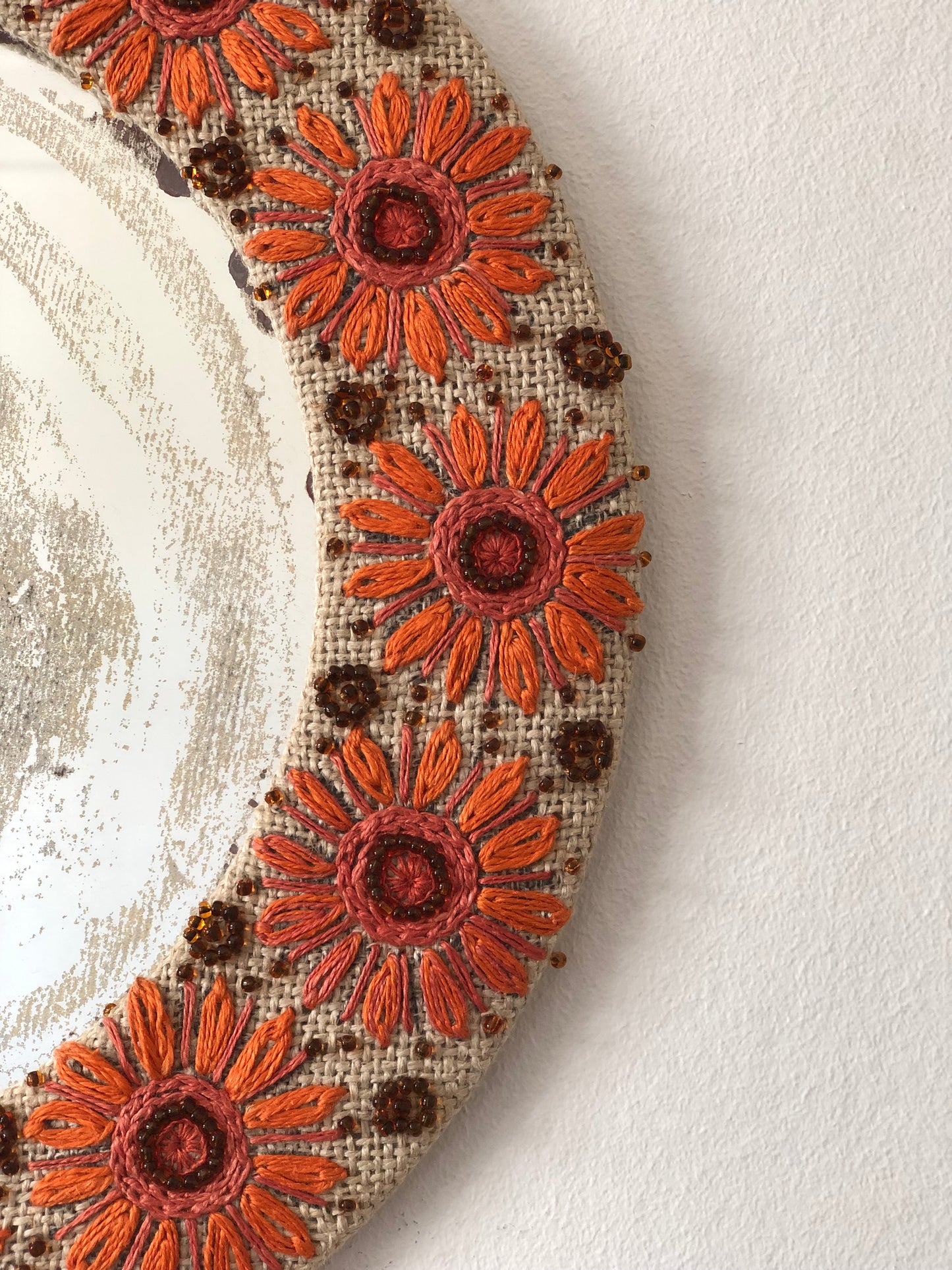 Vintage Embroidered Flower Mirror Bohemian