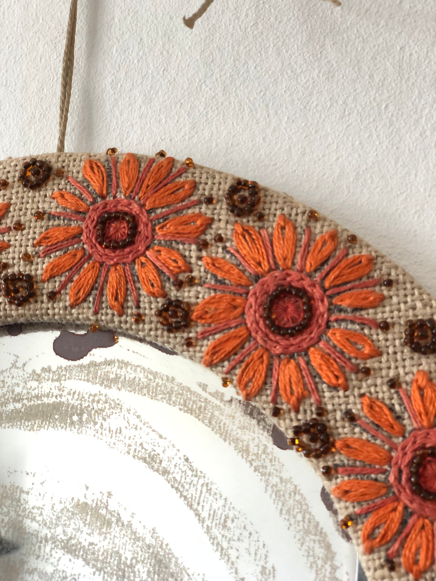Vintage Embroidered Flower Mirror Bohemian
