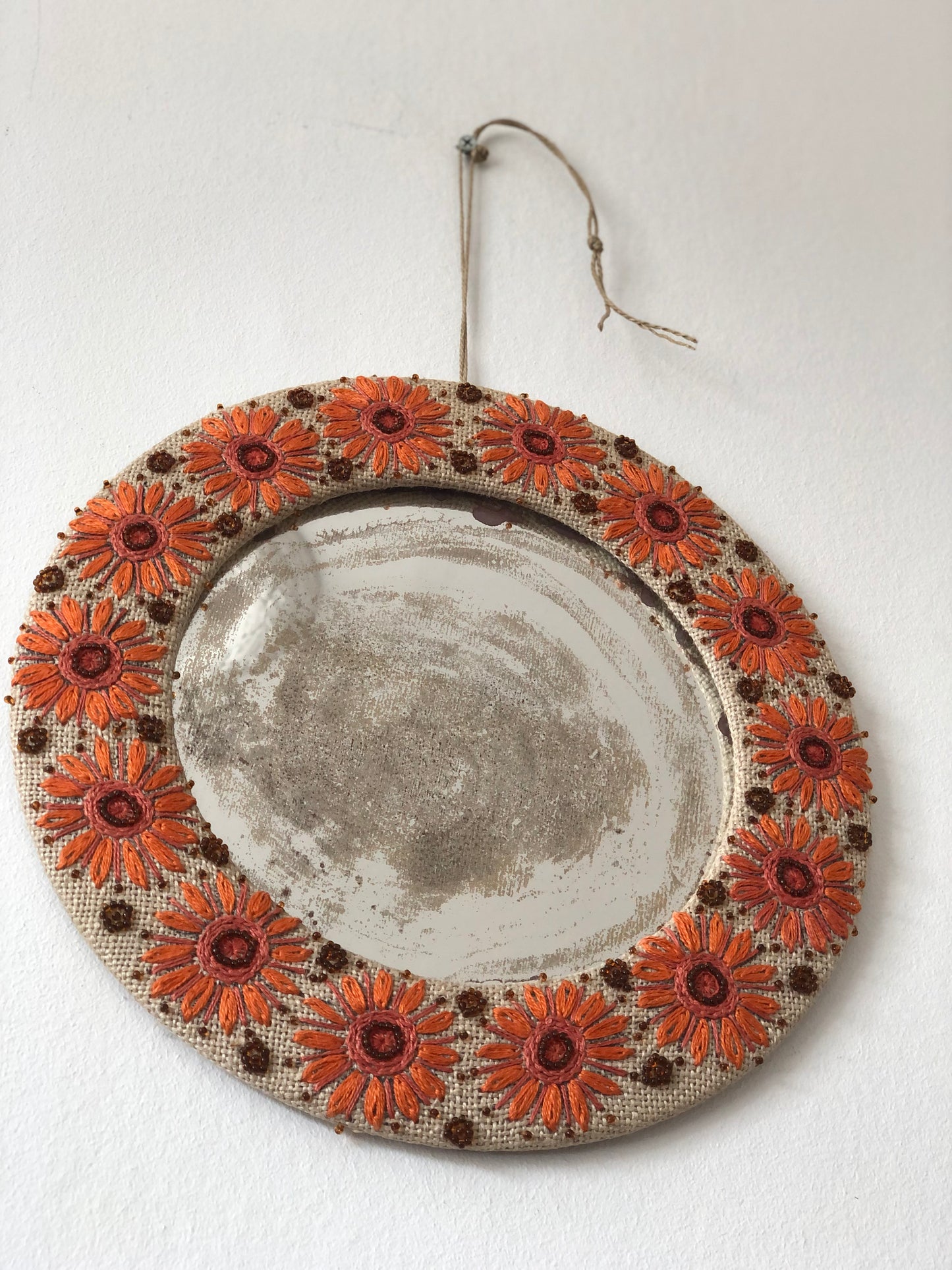 Vintage Embroidered Flower Mirror Bohemian