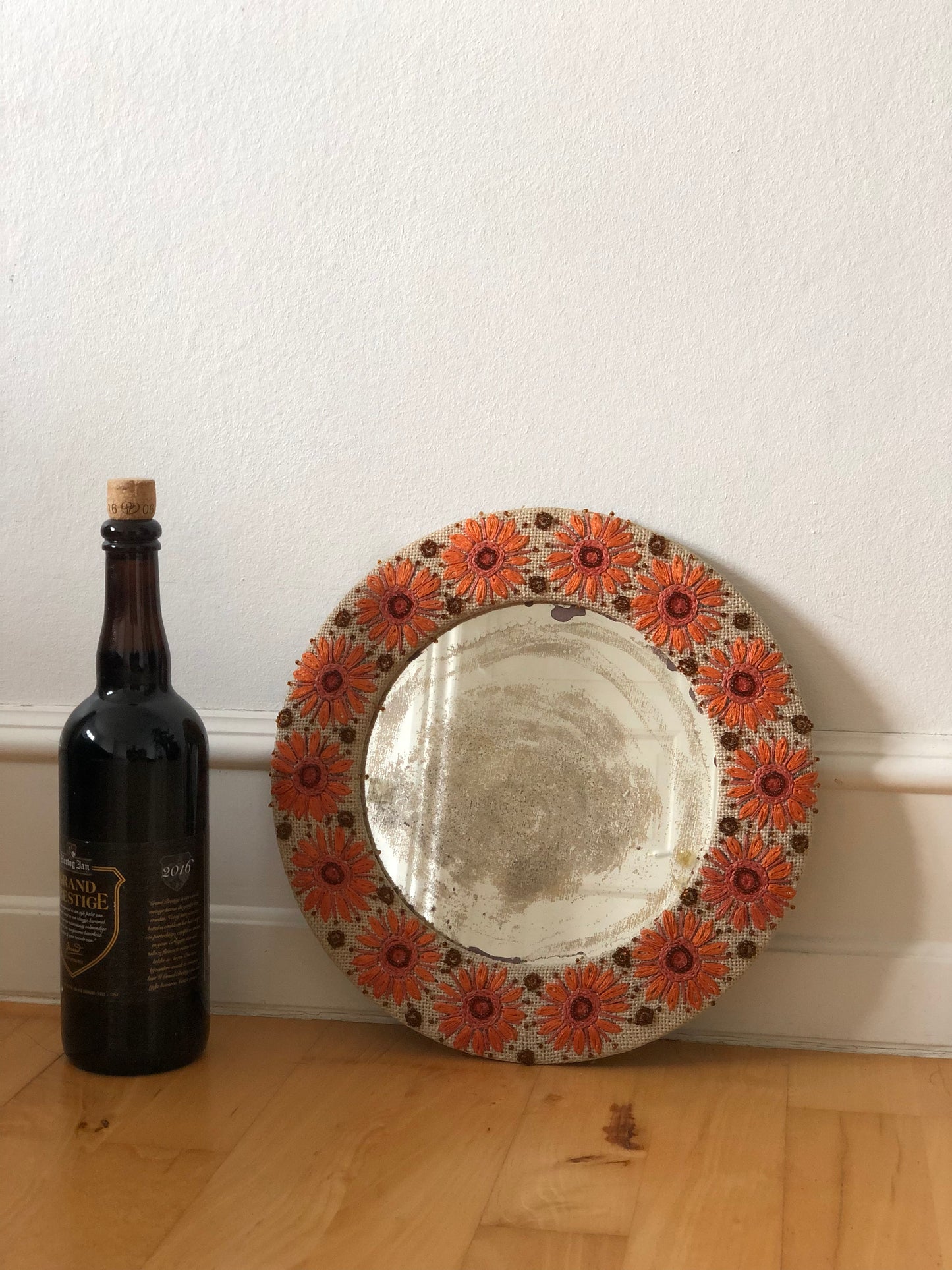 Vintage Embroidered Flower Mirror Bohemian