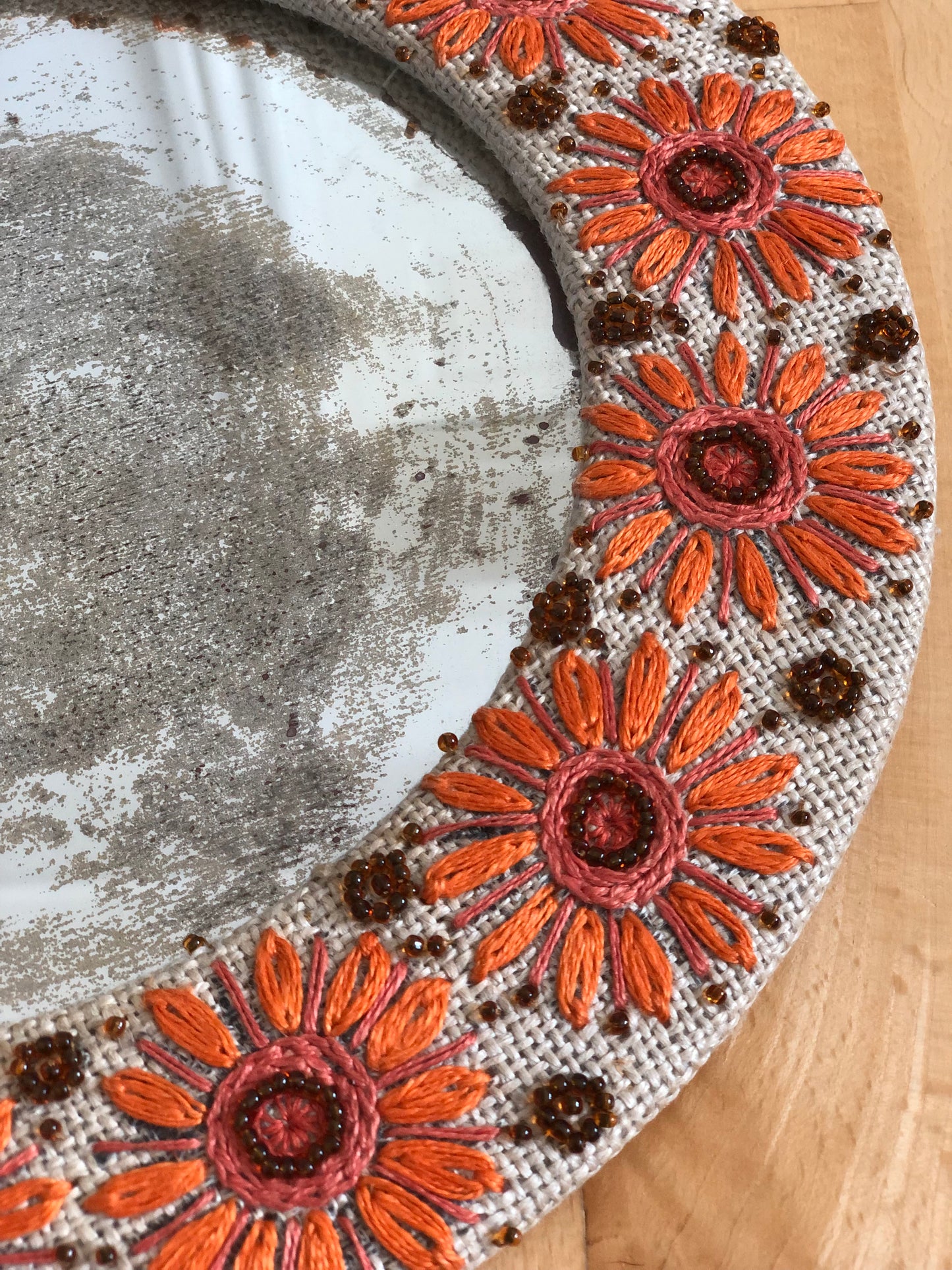 Vintage Embroidered Flower Mirror Bohemian