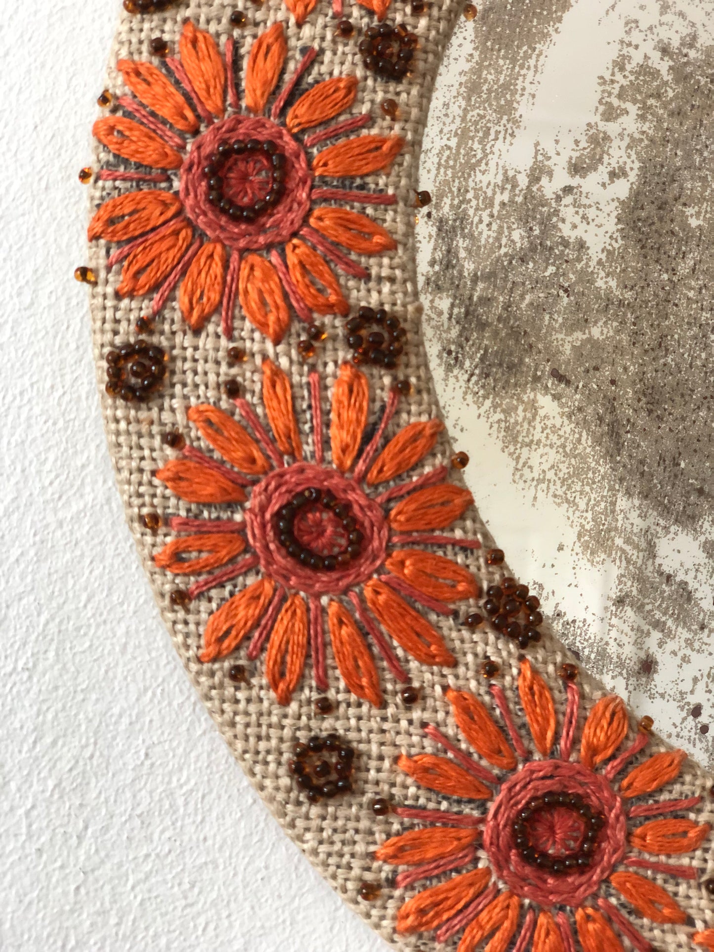 Vintage Embroidered Flower Mirror Bohemian