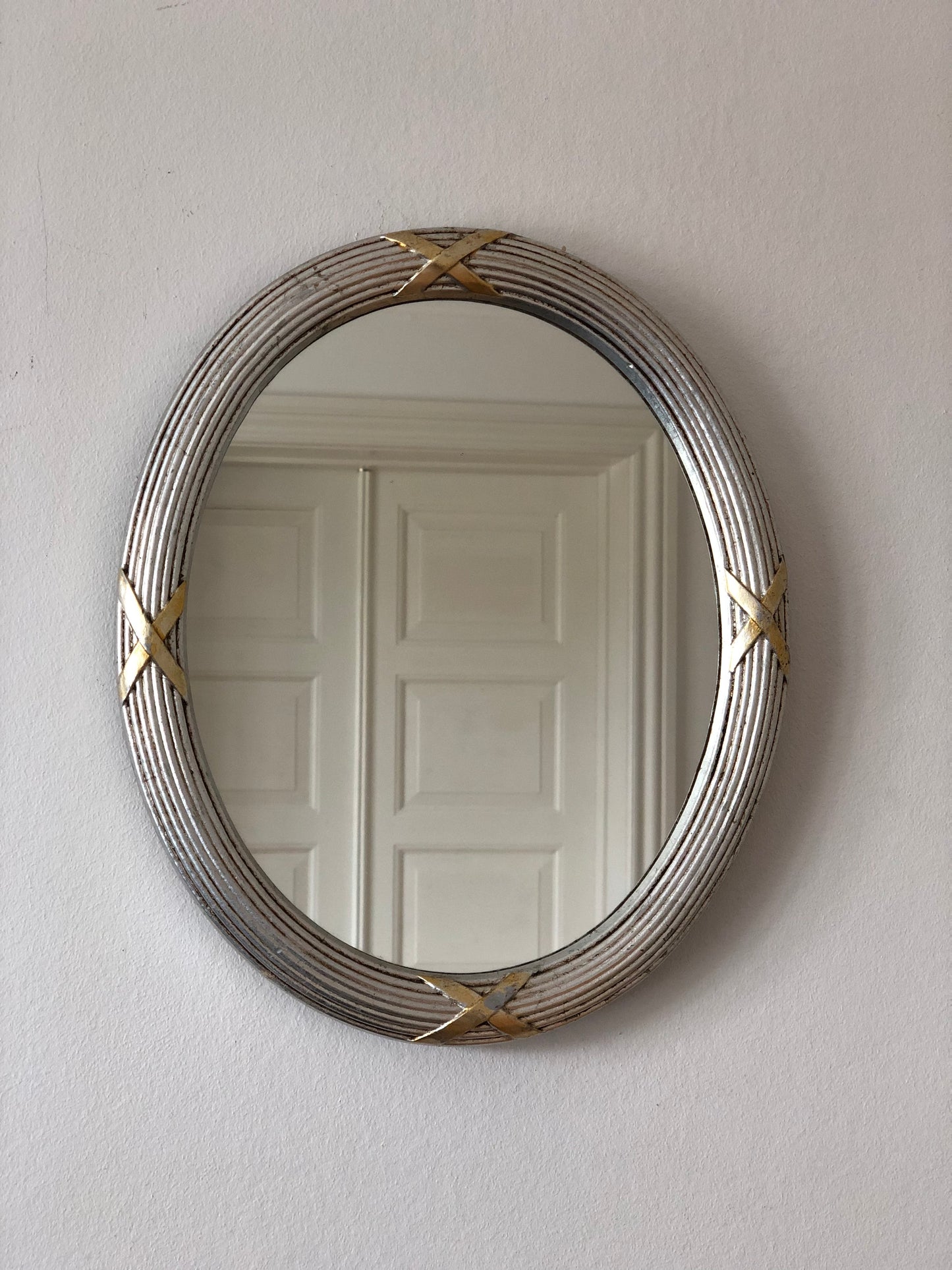 Vintage Italian Oval Wall Mirror in Silver