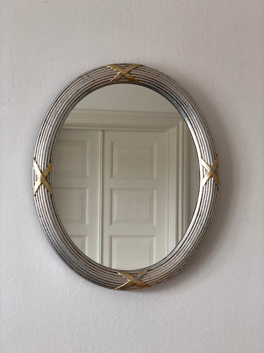 Vintage Italian Oval Wall Mirror in Silver