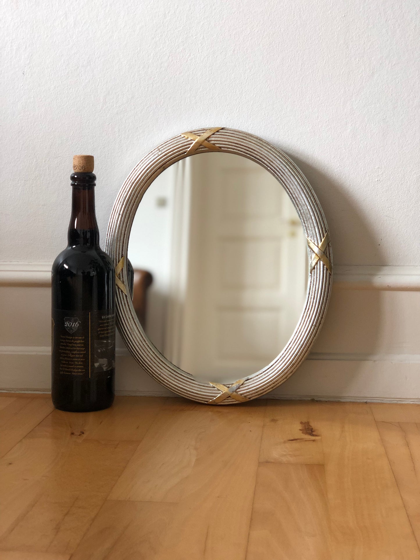 Vintage Italian Oval Wall Mirror in Silver