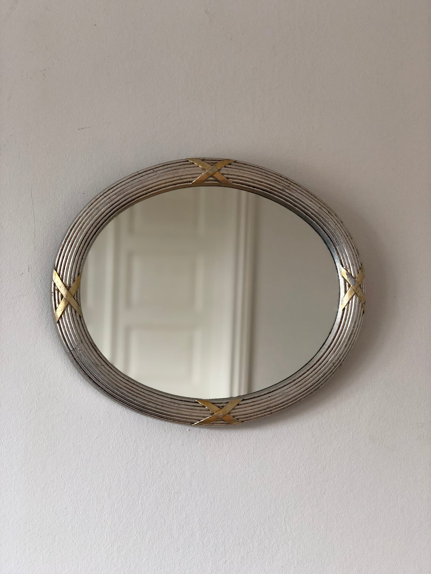 Vintage Italian Oval Wall Mirror in Silver
