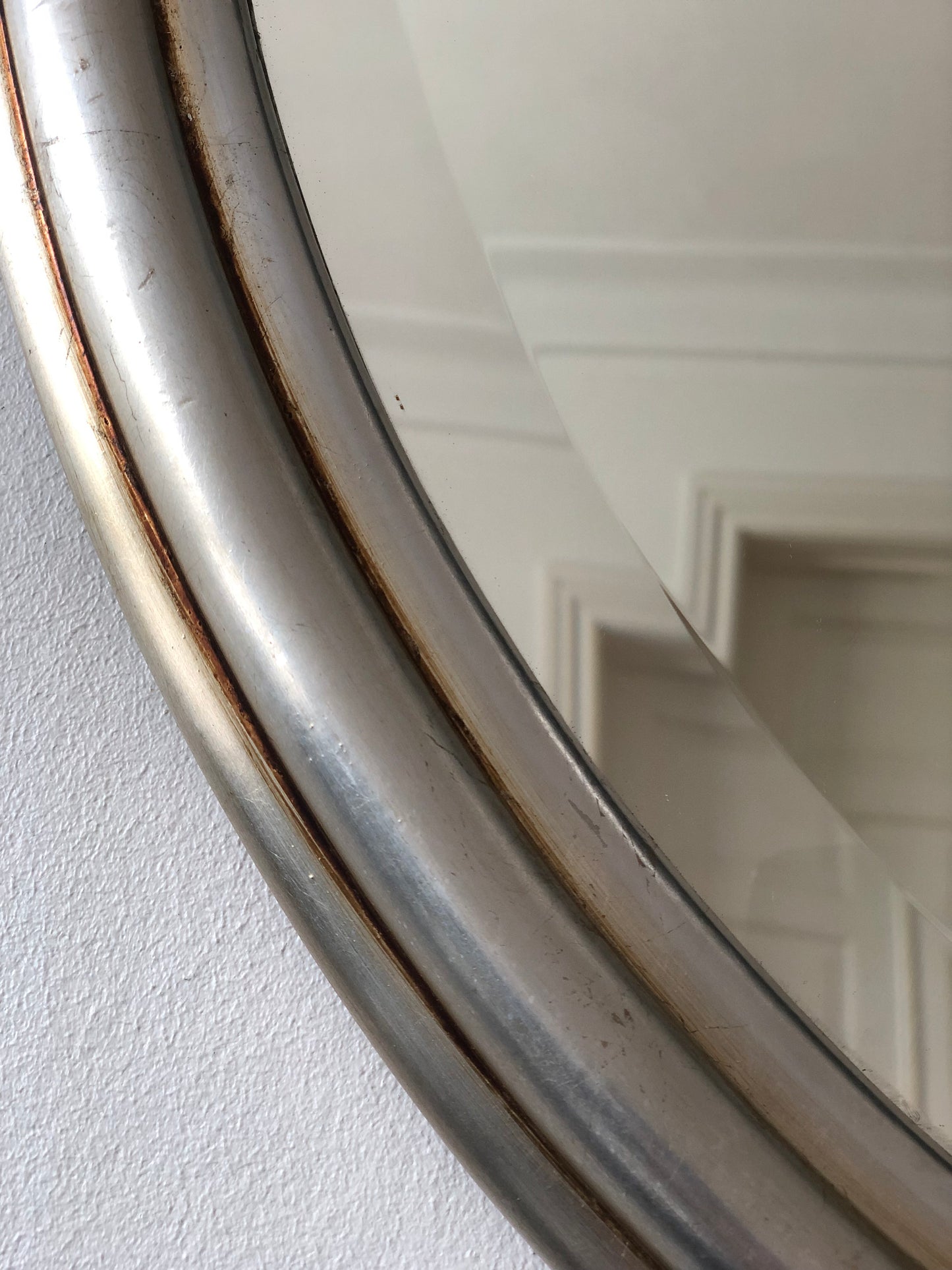 Vintage Oval Silver Bevelled Mirror with Golden Roses