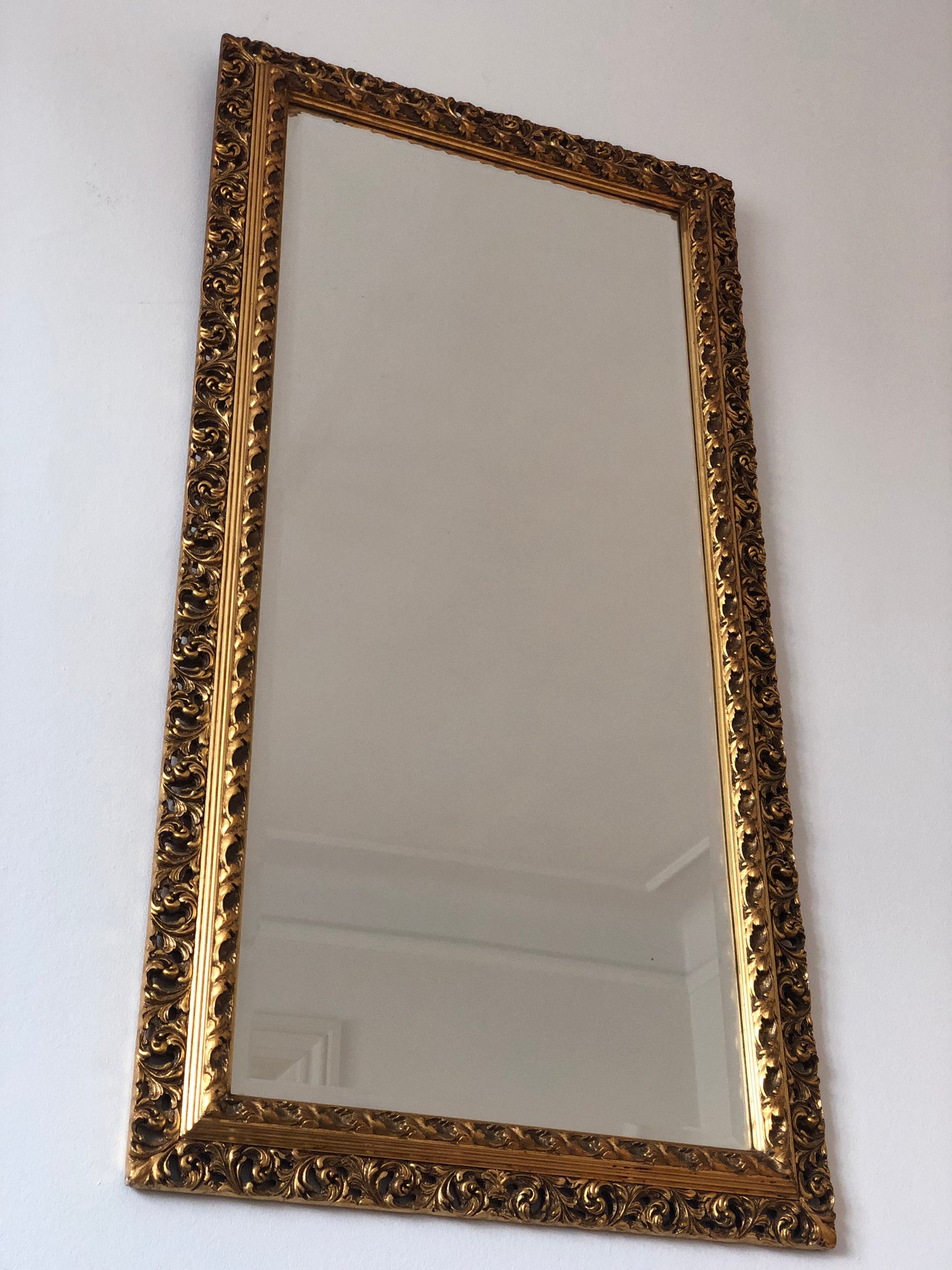 Vintage Rococo Gilded Beveled Full-Length Mirror Belgium 1960s