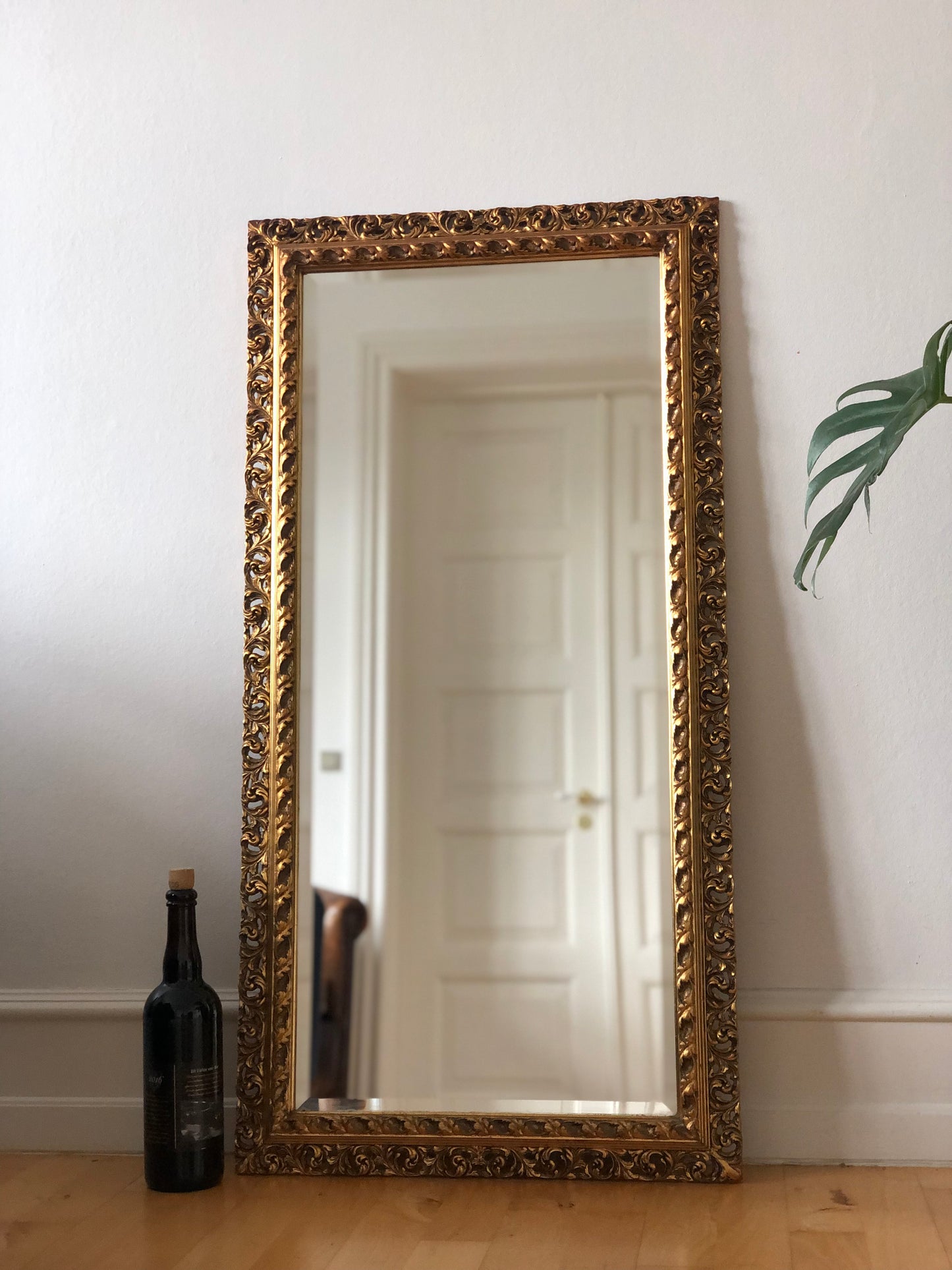Vintage Rococo Gilded Beveled Full-Length Mirror Belgium 1960s