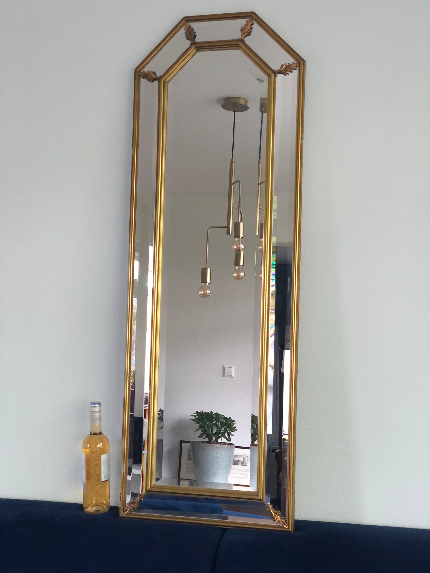 Vintage Full Length Facet Cut Giltwood Mirror Hollywood Regency Belgium
