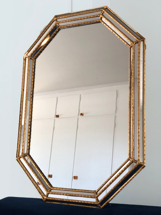 Vintage LaBarge Giltwood Mirror Hollywood Regency Faux Bamboo Italy 1970