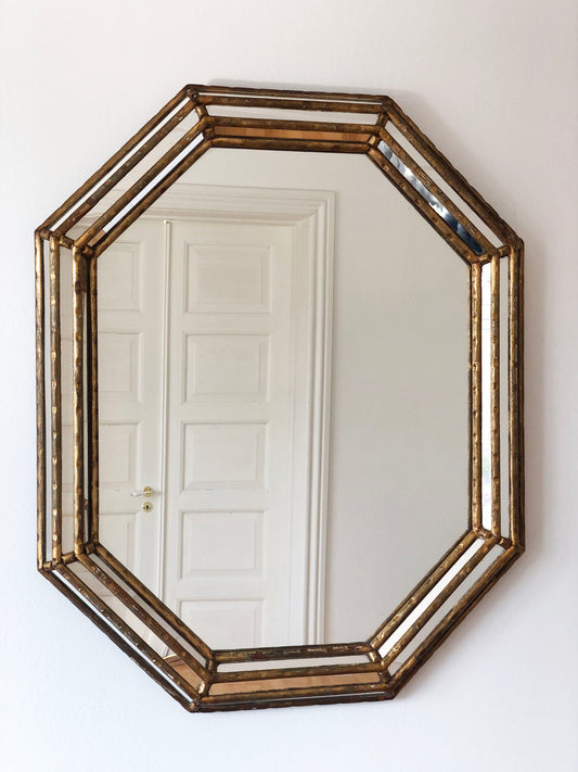Vintage LaBarge Octagon Mirror Faux Bamboo Italy 1970s