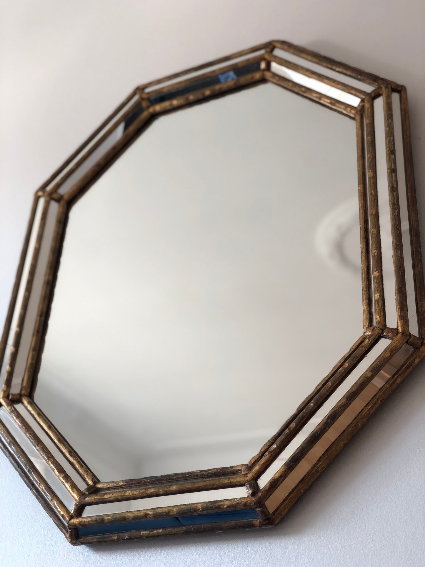Vintage LaBarge Octagon Mirror Faux Bamboo Italy 1970s