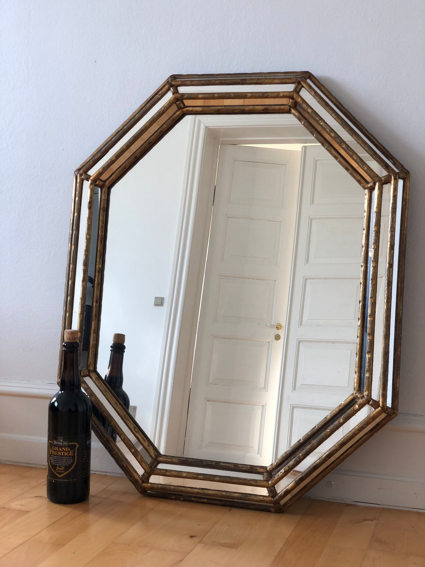 Vintage LaBarge Octagon Mirror Faux Bamboo Italy 1970s