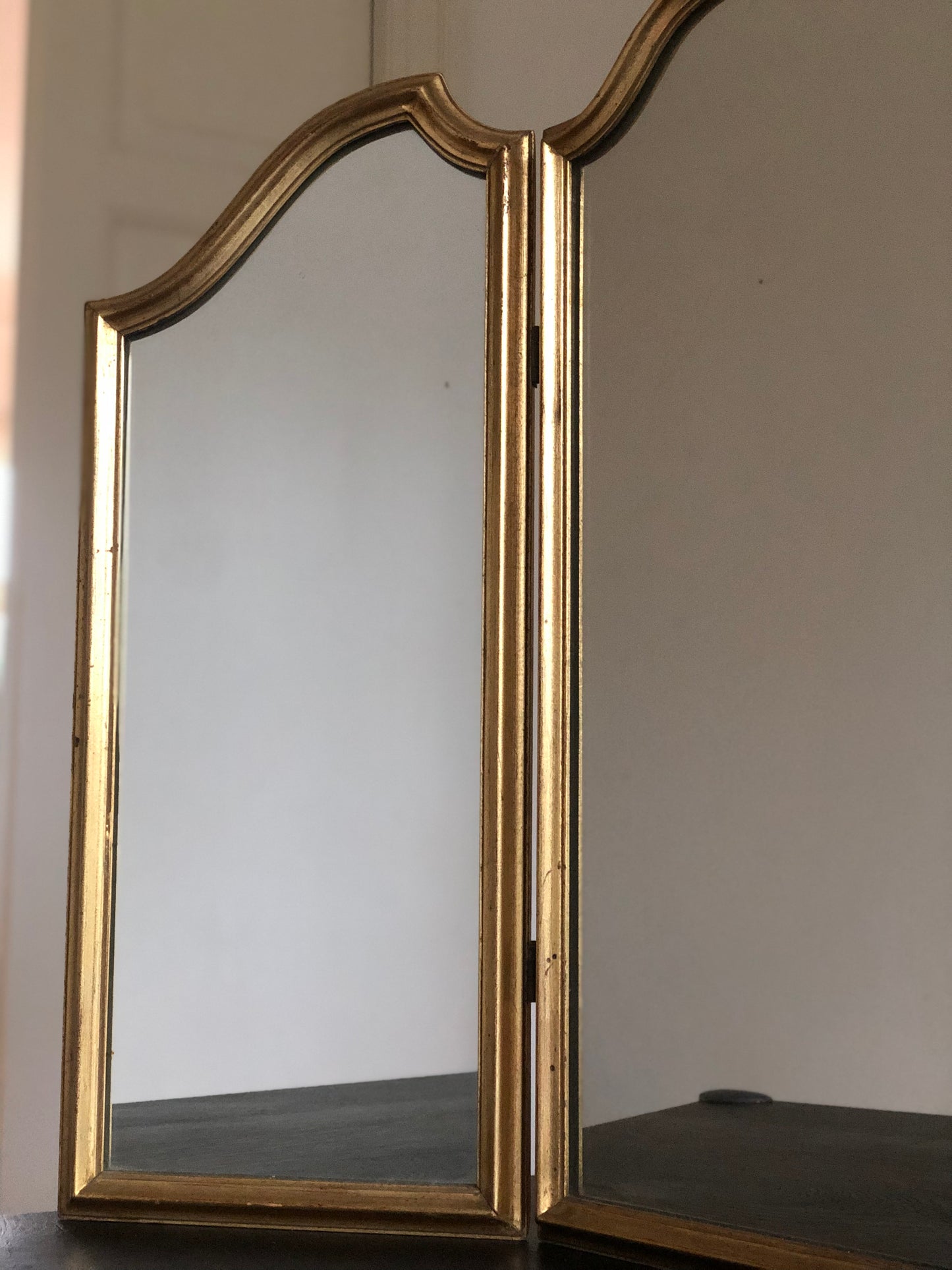 Vintage Vanity Tri Fold Makeup Mirror Giltwood Belgium